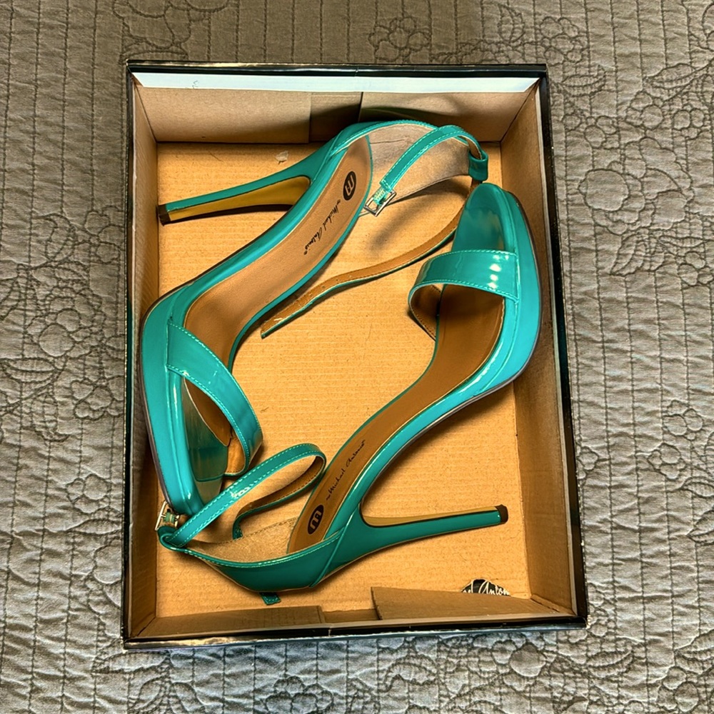 Michael Antonio Teal Patent Leather Stiletto Sandals